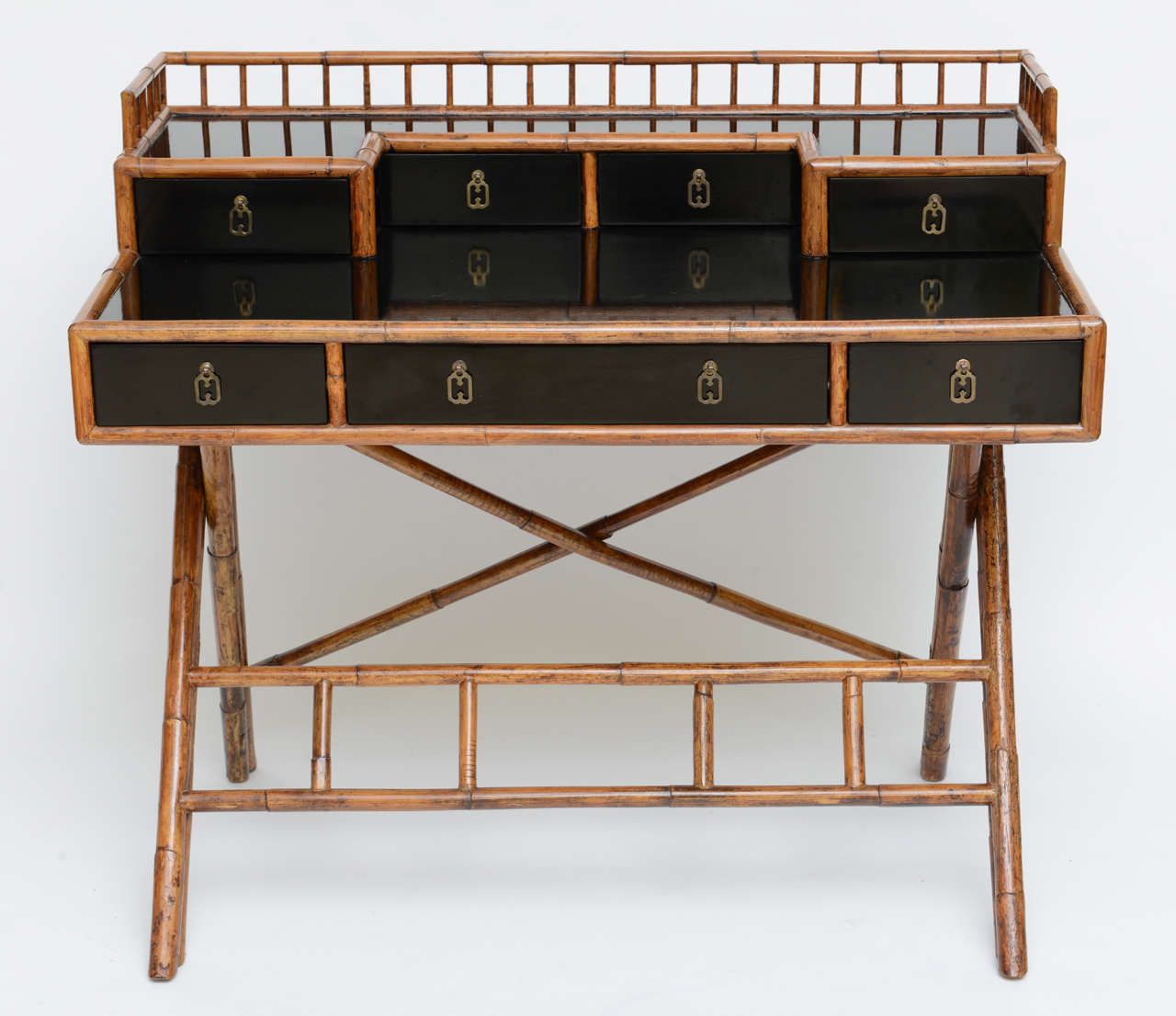 Black Lacquer and Bamboo Writing Table Brighton Style Desk at 1stDibs